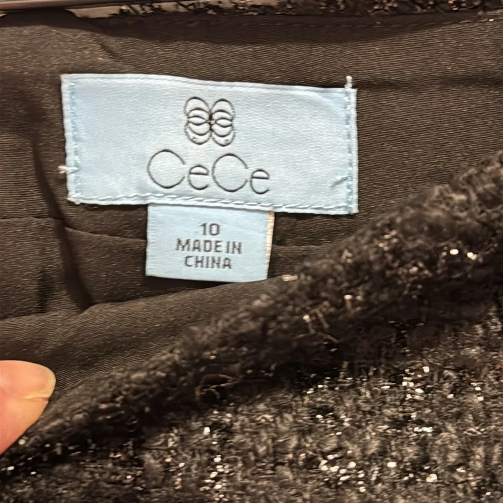CeCe‎ Skirt Black Sparkle Check Mini in Size 10  NWT